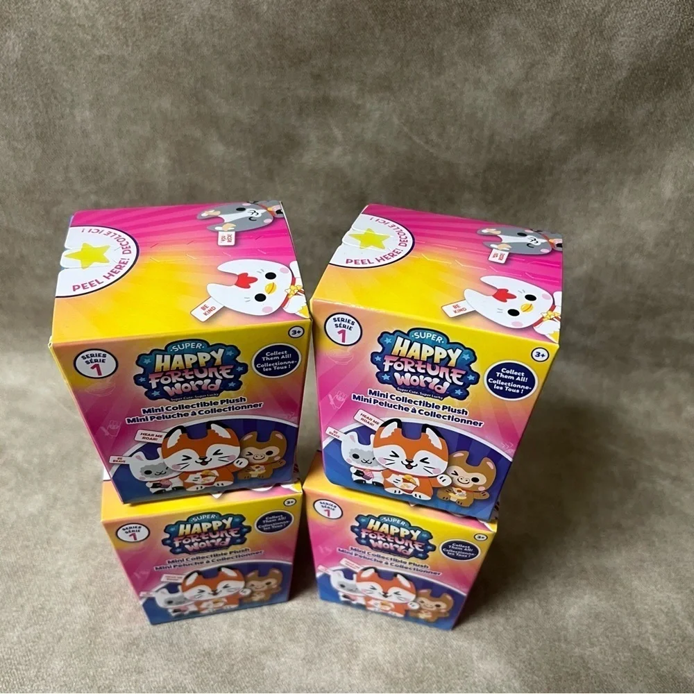 NEW Super Happy Fortune World Mini Collectible Plush Series 1 Four Boxes